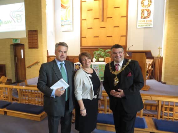 Tim Loughton, Lisa Rodrigues and Bob Smytherman at the launch of Worthing Mental Health Awareness Week