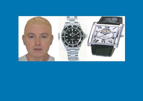 An e-fit of a man police want to interview and some of the stolen items.