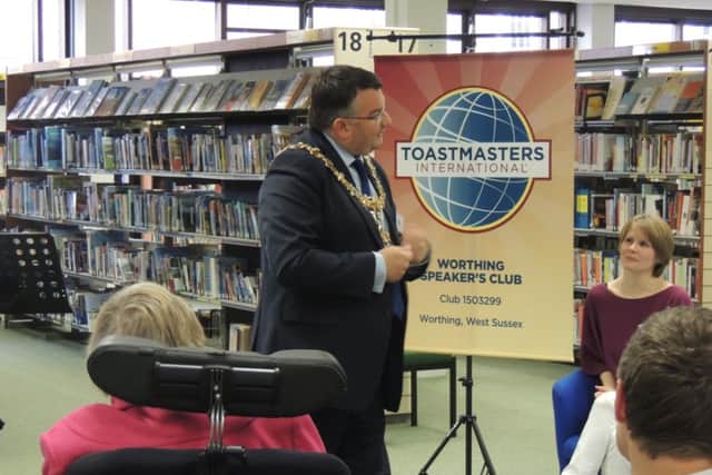 Worthing mayor Bob Smytherman gives a speech at the Worthing Speakers Club taster event at Worthing Library, in Richmond Road, on Saturday