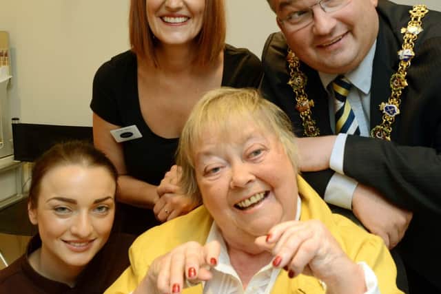 W42830H13
Mayoress Nora Fisher has her nails done at Euphoric South Farm Road on Monday. Stacey Pellett senior Therapist Zoe Clark Owner and Mayor Bob Smytherman