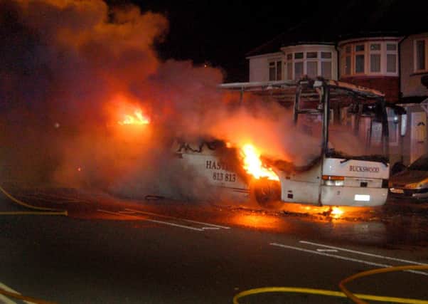 Buckswood schoolbus on fire on Bexhill Road