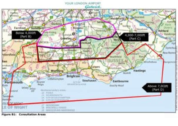 The area that would be affected by the proposed changes to Gatwick flights