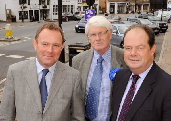 JPCT 180913 MP Stephen Hammond right visits Storrington, with Nick Herbert left and Philip Circus. Photo by Derek Martin