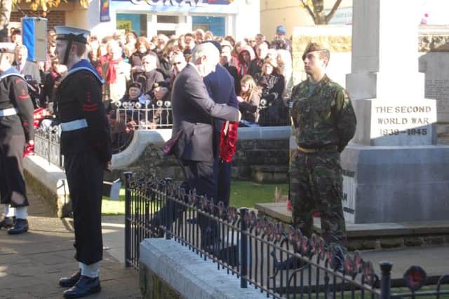 Horsham MP Francis Maude lays a wreath during the Remembrance Sunday