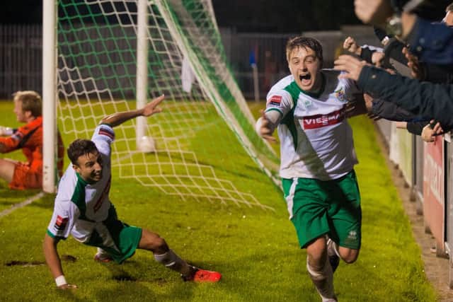 Terry Dodd celebrates after scoring the Rocks' fourth  Picture by Tommy McMillan
