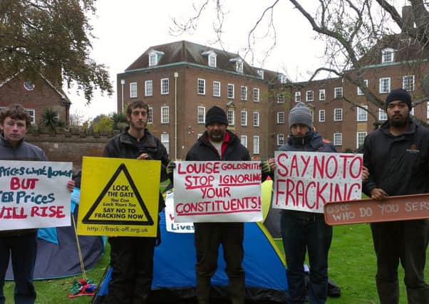 The anti-fracking protestors outside WSCC HQ in Chichester.