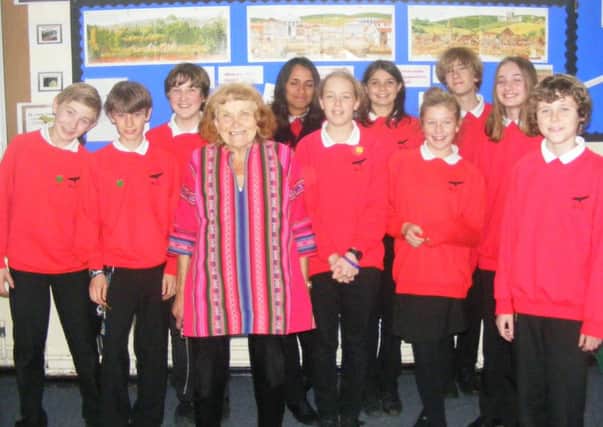Peggy Weeks with Rydon pupils
