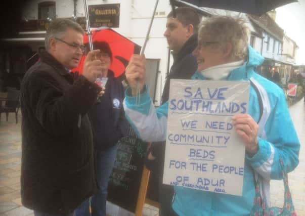 Campaigner Marjorie Sams talks with East Worthing and Shoreham MP Tim Loughton