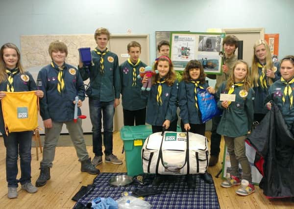 1st Beeding and Bramber Scouts with some of the items from the shelter box