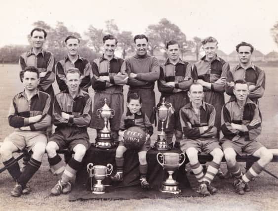 The Rye United Football Club team of 1947/48 with goalkeeper Fred Masters in the middle of the back row