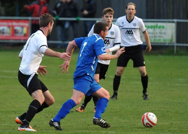 Anthony Storey on the ball for Rye United in their FA Vase tie away to East Preston. Picture by Liz Pearce
