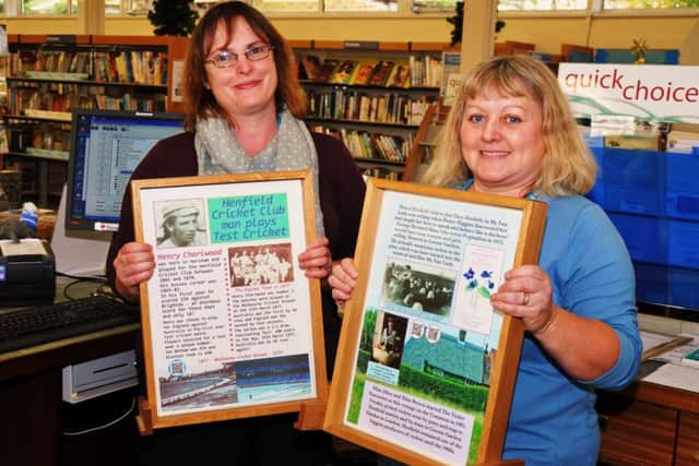 Henfield Library staff Lucy Farr (left) and Sallyanne Burgess with two of the history trail boards. Pic by Mike Beardall, Oakfield Media