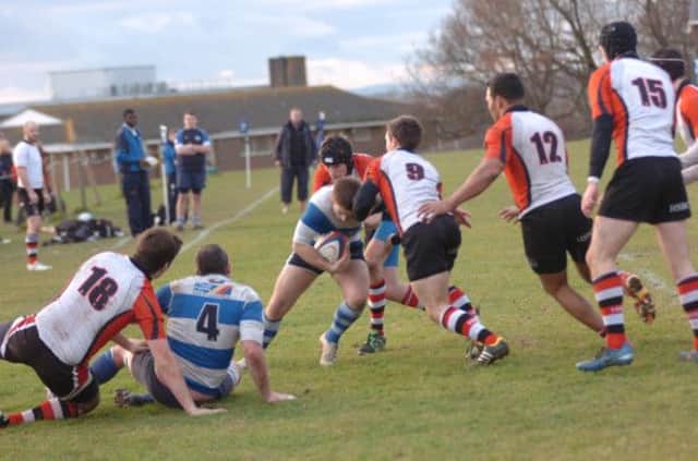 Hastings & Bexhill attack HSBC's line during their 30-8 victory at William Parker on Saturday. Picture by Simon Newstead