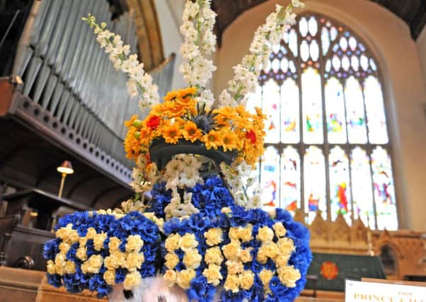 JPCT 21-06-12 S12260286X St Mary's Church, Causeway, Horsham. Flower festival.  Prince Charles' investiture -photo by Steve Cobb