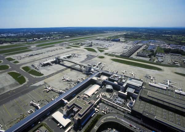 Gatwick Airport, aerial view of new passenger bridge at Pier 6 and North Terminal Apron including runways, June 2005, Image ref CGA00963, A.C