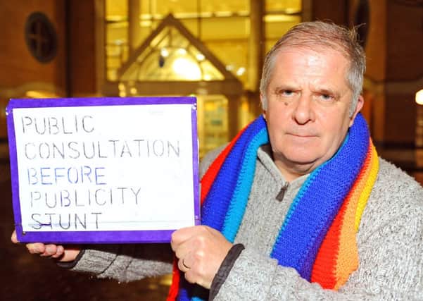 JPCT 161213 Richard Symonds - protest outside County Hall North. Photo by Derek Martin