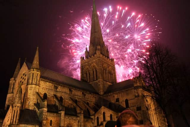 Christmas fireworks light up the Cathedral spire

Picture by Louise Adams C131544-3 Chichester exmas lights