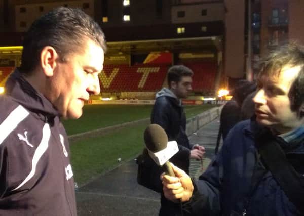 John Gregory being interviewed by Sky Sports at Leyton Orient