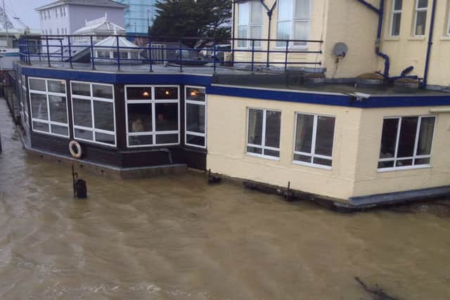 Flood water at the back of the Arun View pub