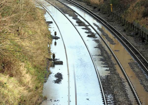 JPCT 060114 S14020781x Flooded rail in Horsham. Worthing Road, from bridge -photo by Steve Cobb