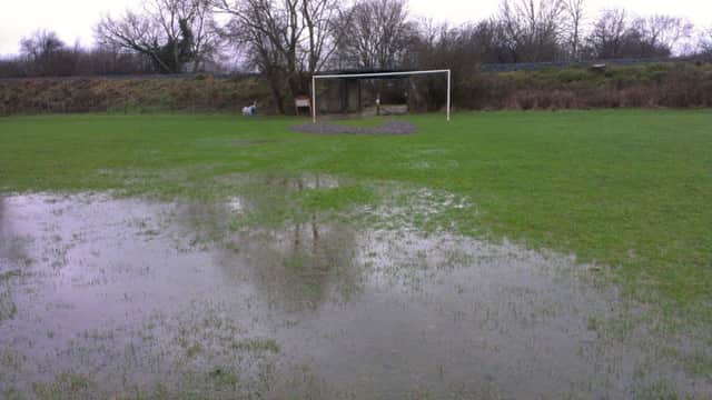 A waterlogged pitch at The Clappers, home of Robertsbridge United Football Club
