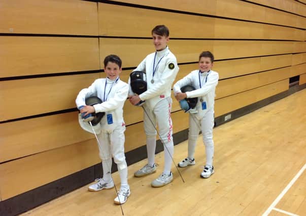 Horsham fencers from l to r Jamie Briggs, Euan Deamer, Ben Huckle