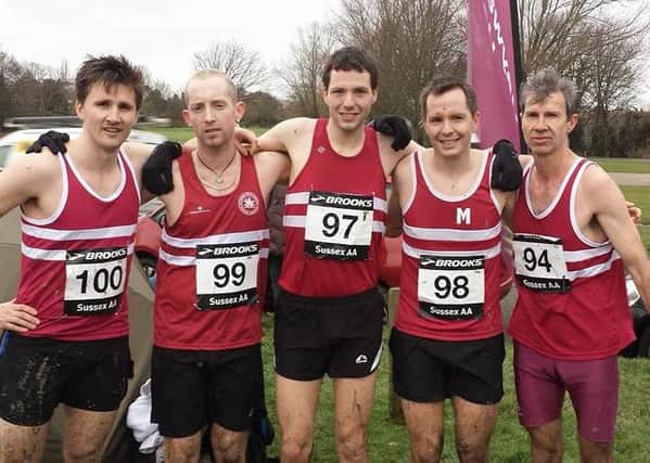 haywards heath harriers - Left to Right - Josh Pewter, Phil Payne, Russ Mullen, Tom Mullen and Paul Cousins