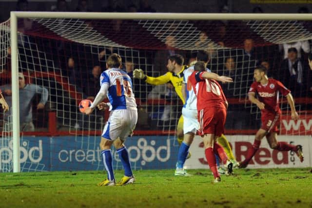 Bristol Rovers equalise in the 82hd minute - Crawley Town went on to lose to Rovers in the FA Cup after conceding another goal in the dying minutes of their match at home (Pic by Jon Rigby)