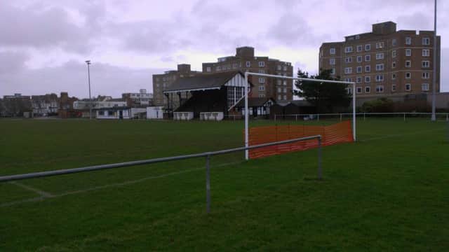 Bexhill United are hoping to lay paths made of a matting-type material behind the goals at The Polegrove. Picture by Simon Newstead