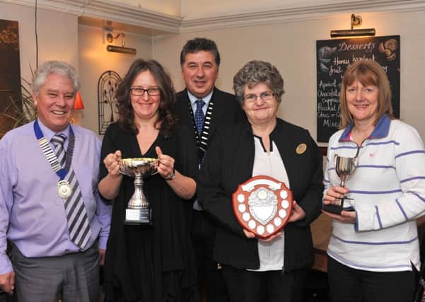 11/1/14- Battle Chamber of Commerce Christmas Awards.  Group photo of award winners- Battle Mayor Cllr Richard Bye, Battle Chamber of Commerce President Alan Deeprose, Paula Williams from 'British Design, British Made', Sue Martin from Boots, Battle and Gill Freeman from Demelza, Battle.