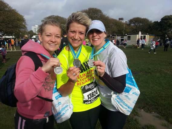 Jane Parish (cente) with friends after the Great South Run