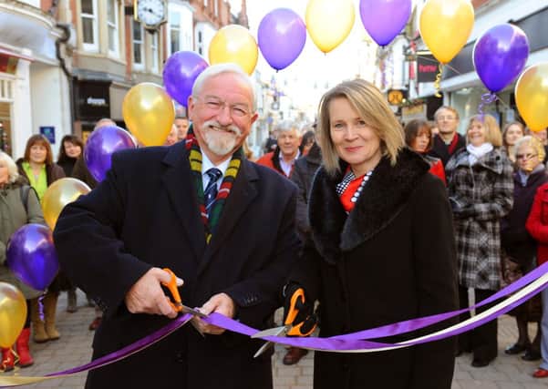 Back in November Unveiling of changes to Horsham's West Steet and Christmas celebrations. County councillor Brad Watson and Horsham District Councils deputy leader Helena Croft cut the ribbon. Photo by Derek Martin