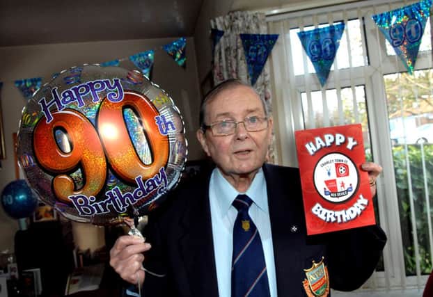 jpco-29-1-14 Eric Strange who has supported Crawley Town FC since 1953 has his 90th birthday (Pic by Jon Rigby)