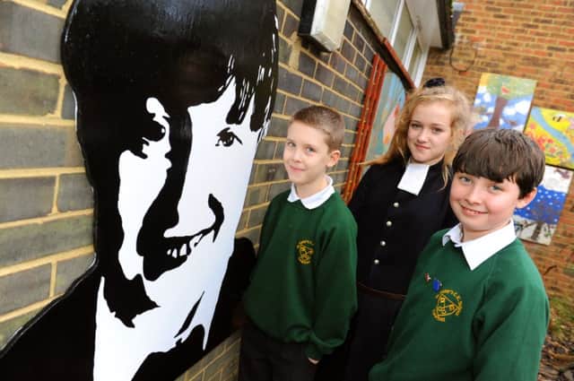 St Peter's Primary and Christ's Hospital pupils with their artwork. Photo by Derek Martin