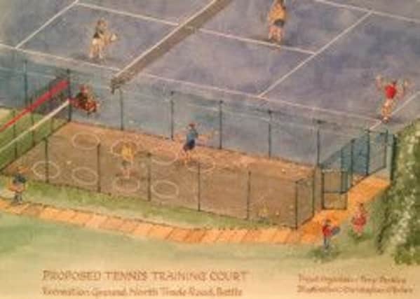 An artist's impression of the proposed tennis training court at the North Trade Road recreation ground in Battle.