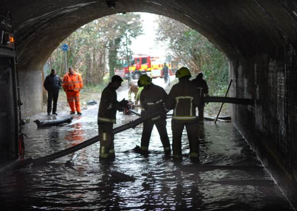 jpco-12-2-14 Fire service pump out flooded Maidenbower school railway tunnel walk way (Pic by Jon Rigby)