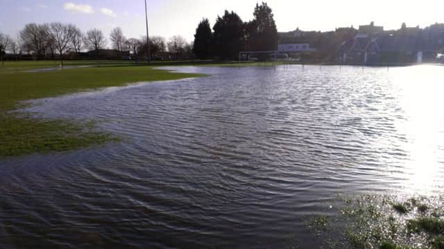 This was the soggy scene at The Salts, home of Rye United Football Club, last weekend. Picture by Simon Newstead