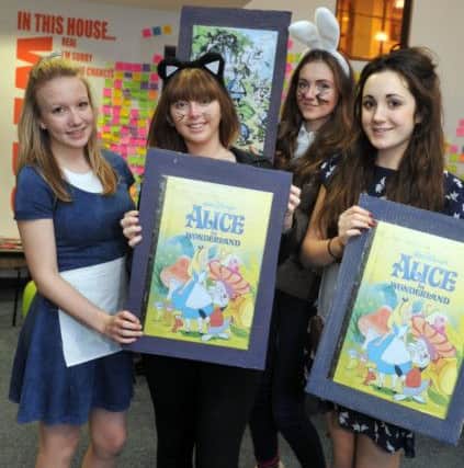 Students dress as their favourit characters from Alice in Wonderland, left is Holy Anderson (16), Katarina Peters (16), Lorna Cox (16) and Georgia Biggs (15) L06062H14