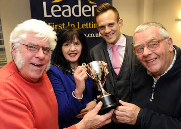 Roy Hayward, Mayor Cllr Sandy Ellis, Neil Simmons (Leaders) and Michael Figg with the Business Sector Trophy for Haywards Heath in Bloom. Pic Steve Robards