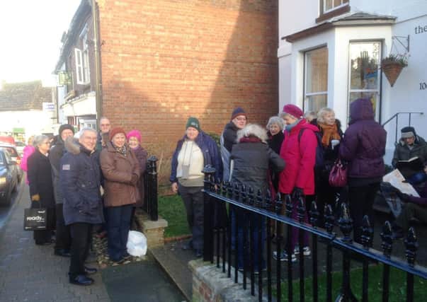 The queue outside Steyning Bookshop for The Sixteen tickets