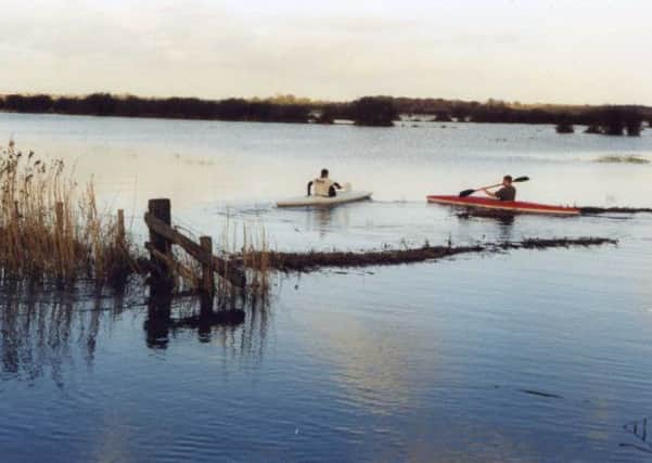 Canoeists on fields just north of Upper Beeding, November, 2000