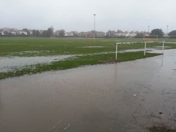 A waterlogged Polegrove, home of Bexhill United Football Club, yesterday