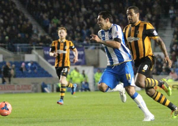 Albion's Leo Ulloa in action against Hull. Picture by Angela Brinkhurst