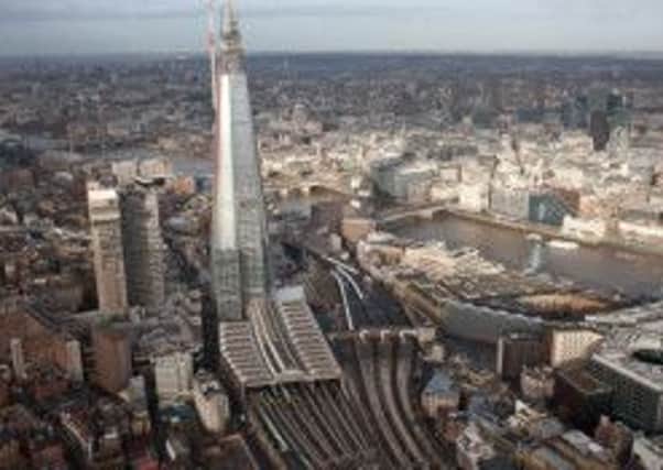 An aerial view of London Bridge Station on the south bank of the Thames