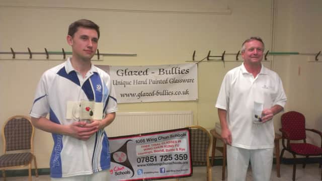 Falaise Open Singles bowls tournament winner Josh Grant (left) and runner-up Lee Dickson. Picture by Simon Newstead