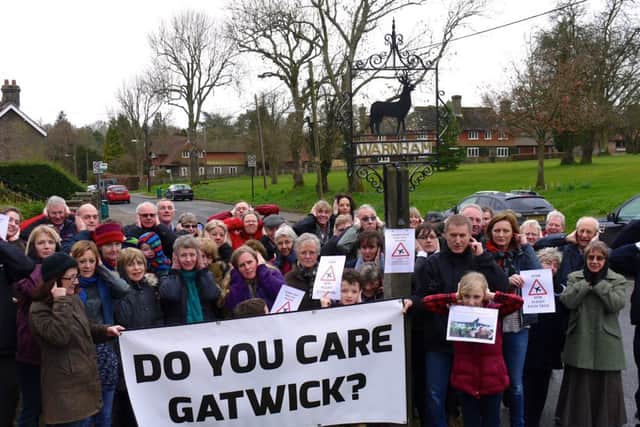 Warnham residents protest against trial of new flight paths of planes taking off from Gatwick Airport (submitted).
