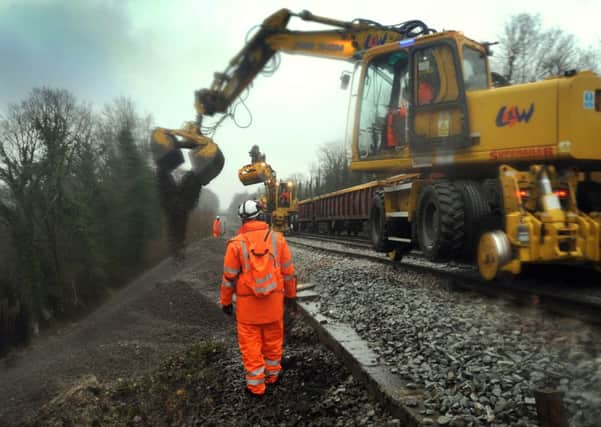 Network Rail contractors carry out work on the landslip site at Battle. 14/2/14