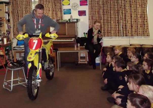 Dan Beamish enthused pupils with the excitement of motocross