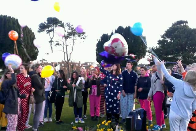 Amelia's mum, Jane Leclercq, and friends let off balloons into the sky