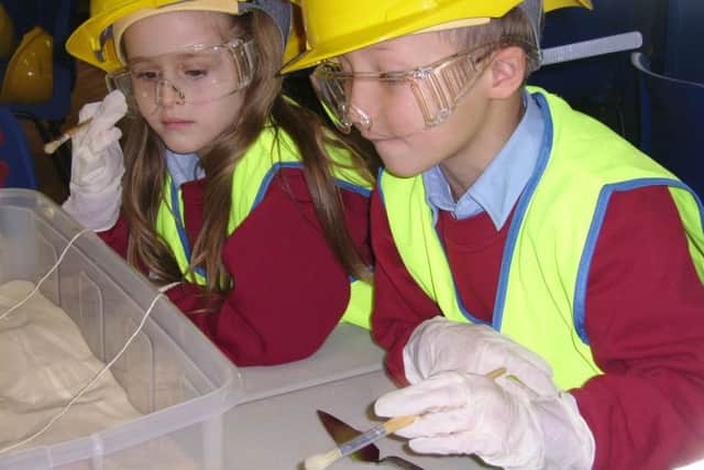 Year-three children from Heene First School, Worthing, taking part in a Key Stage 2 archaeology workshop